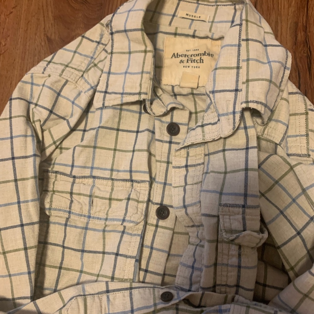 Cream & blue plaid Abercrombie & Fitch button down long sleeve  XXL men’s shirt